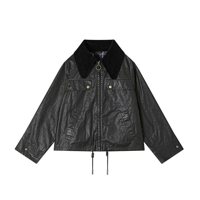 Women's Short Black Leather Jacket with Adjustable Hem